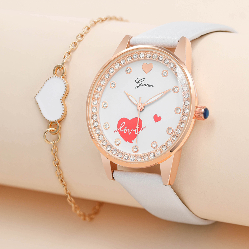 New Heart Pattern Suit Leather Fashion Ladies Casual Quartz Watchpicture5