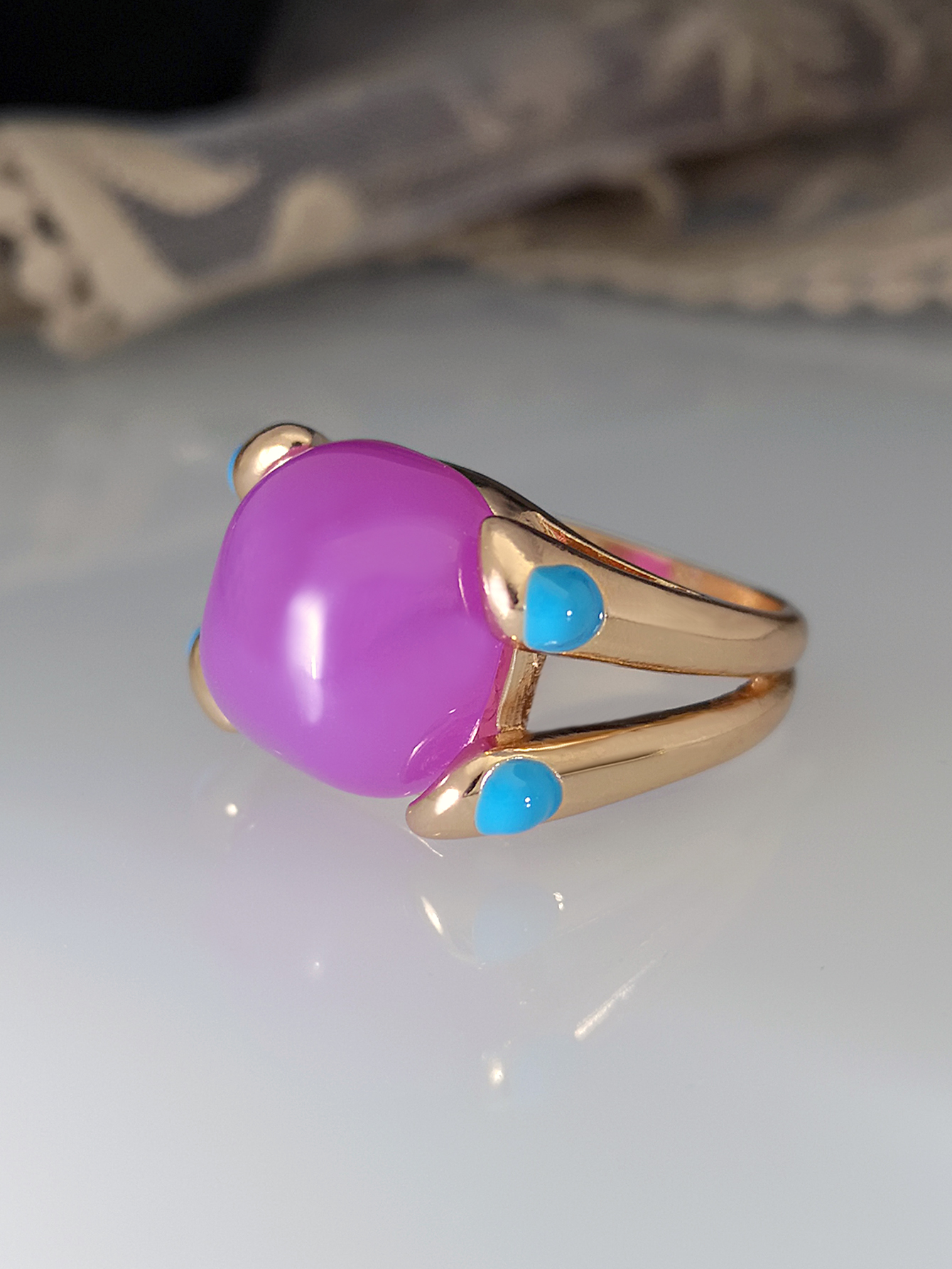 new pink tourmaline candy ring 18k gold-plated cabochon amethyst sapphire ring