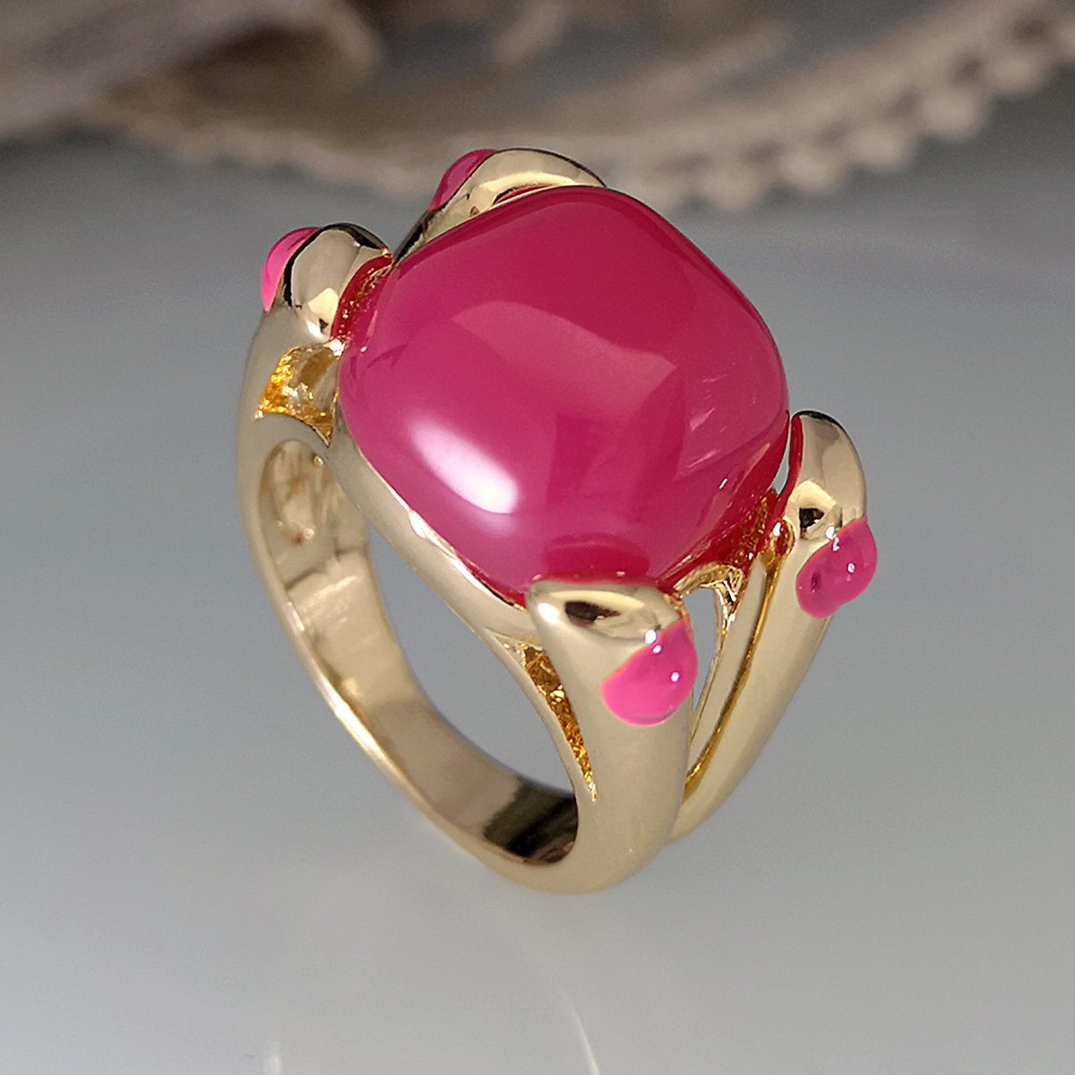 new pink tourmaline candy ring 18k gold-plated cabochon amethyst sapphire ring