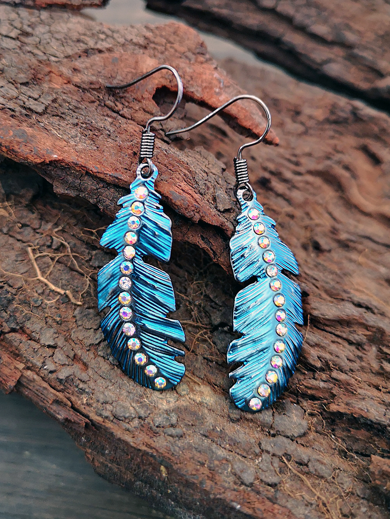 retro sevencolor feather earrings bohemian style colored diamond earringspicture4