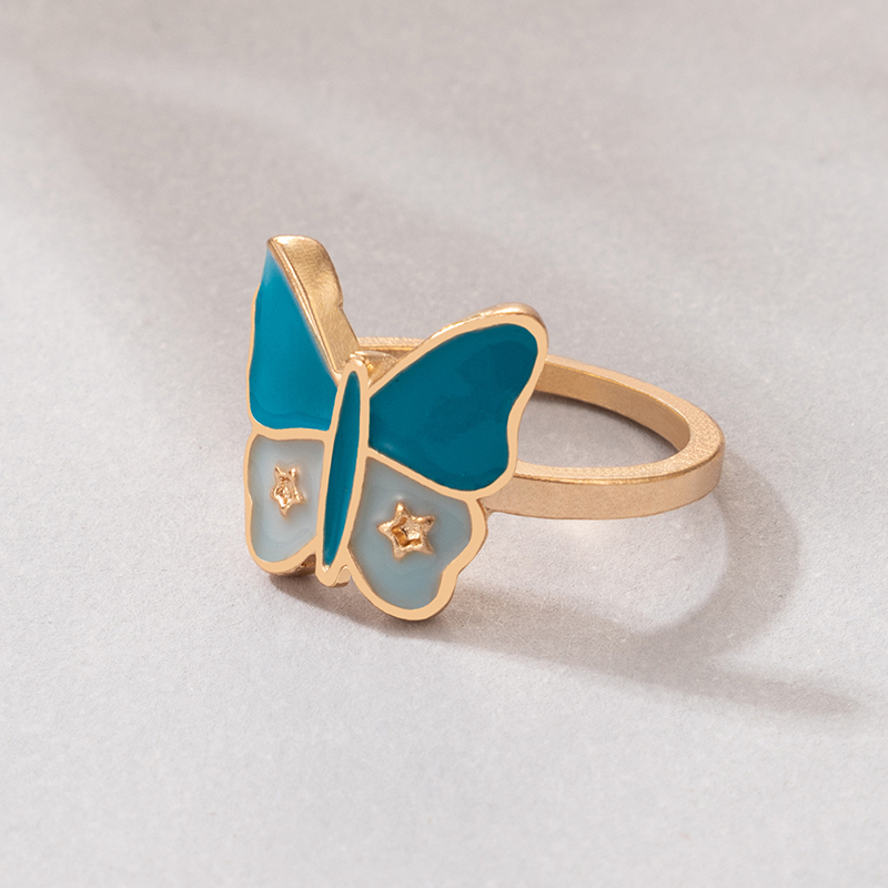 cute fashion simple butterfly pink oil drop alloy single ring