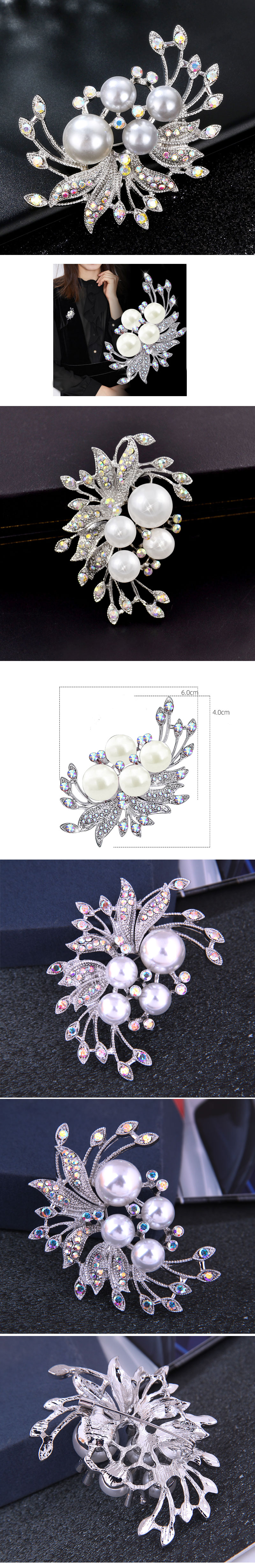 Korean fashion simple flash diamond pearl ladies alloy broochpicture1