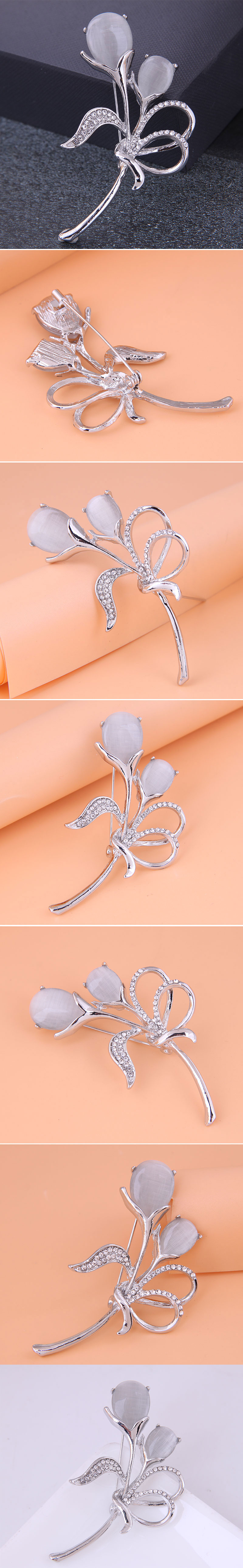 Korean fashion simple silver tulip alloy diamond ladies broochpicture1