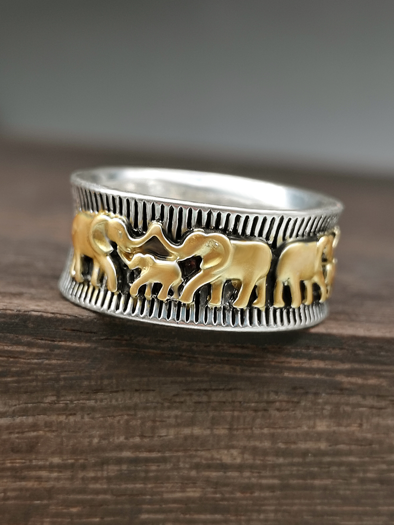 retro animal big elephant ring 925 two-color gold-plated alloy couple ring