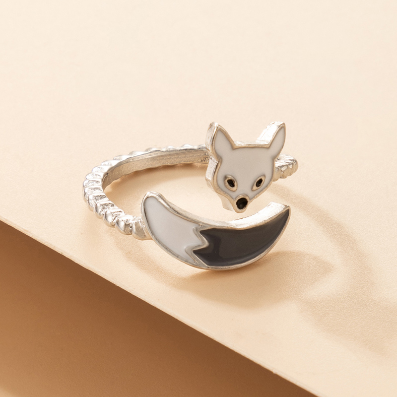 exaggerated punk hip-hop ethnic style snake fox animal moon single ring