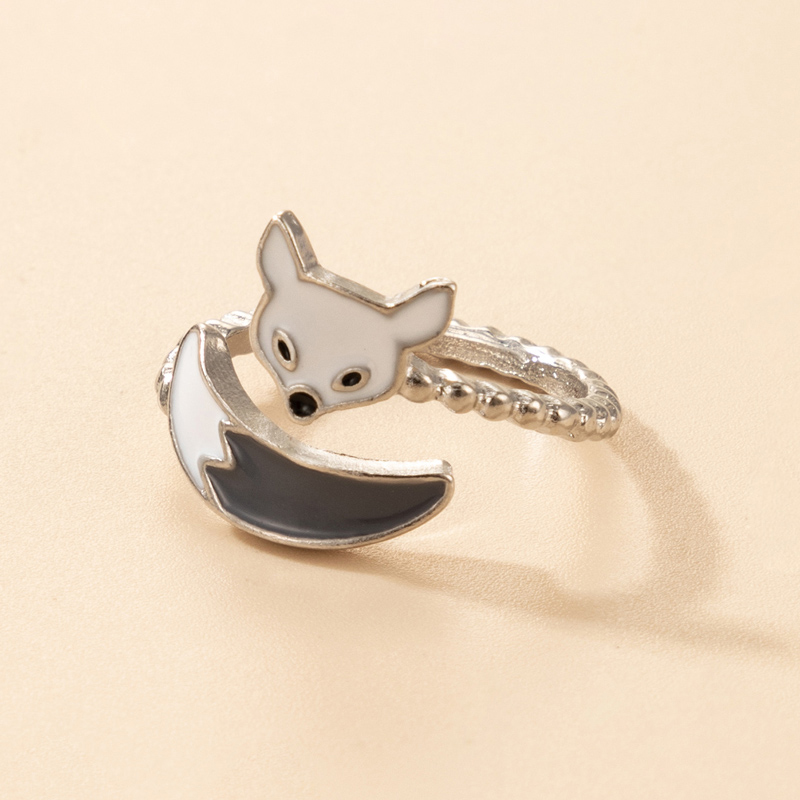 exaggerated punk hip-hop ethnic style snake fox animal moon single ring