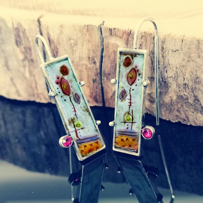 New hand-painted flower enamel womenu0027s diamonds retro earrings