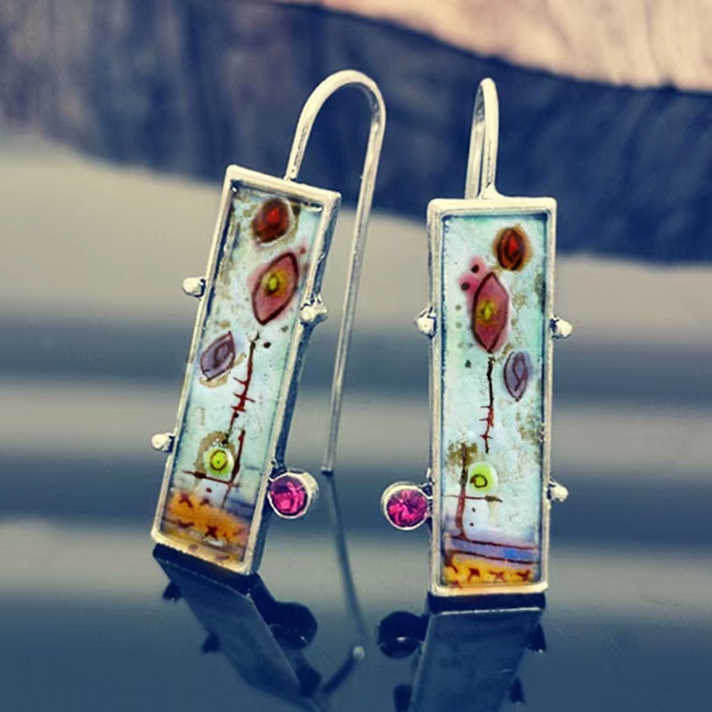 New hand-painted flower enamel womenu0027s diamonds retro earrings