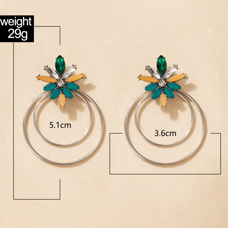 fashion contrast color alloy rhinestones flower circle geometric earringspicture21