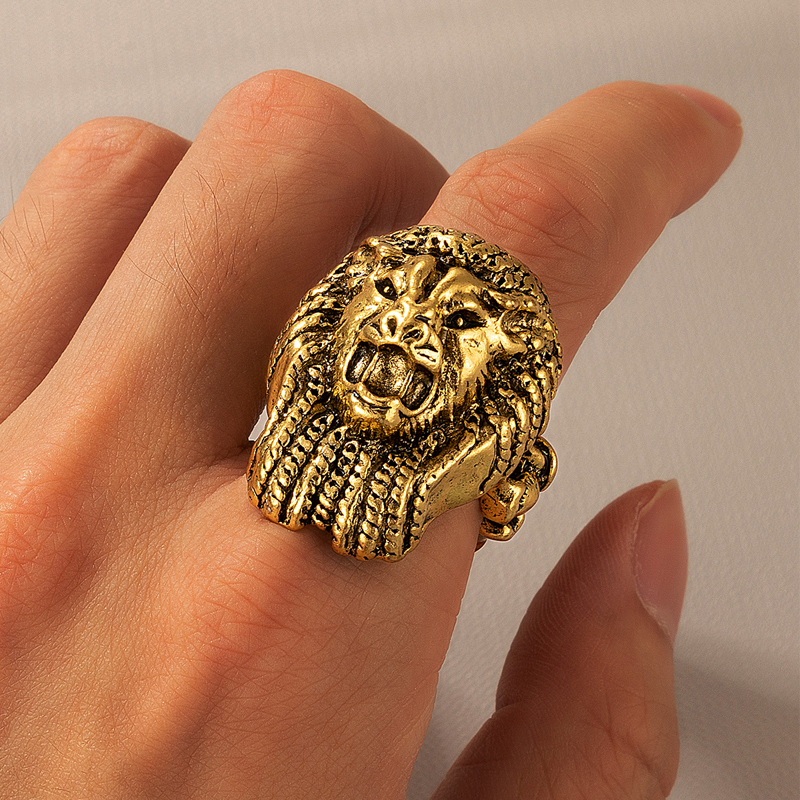 fashion trend jewelry lion head retro ring animal exaggerated metal ring