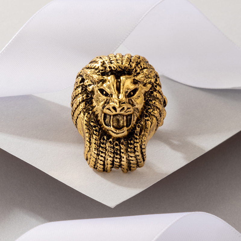 fashion trend jewelry lion head retro ring animal exaggerated metal ring