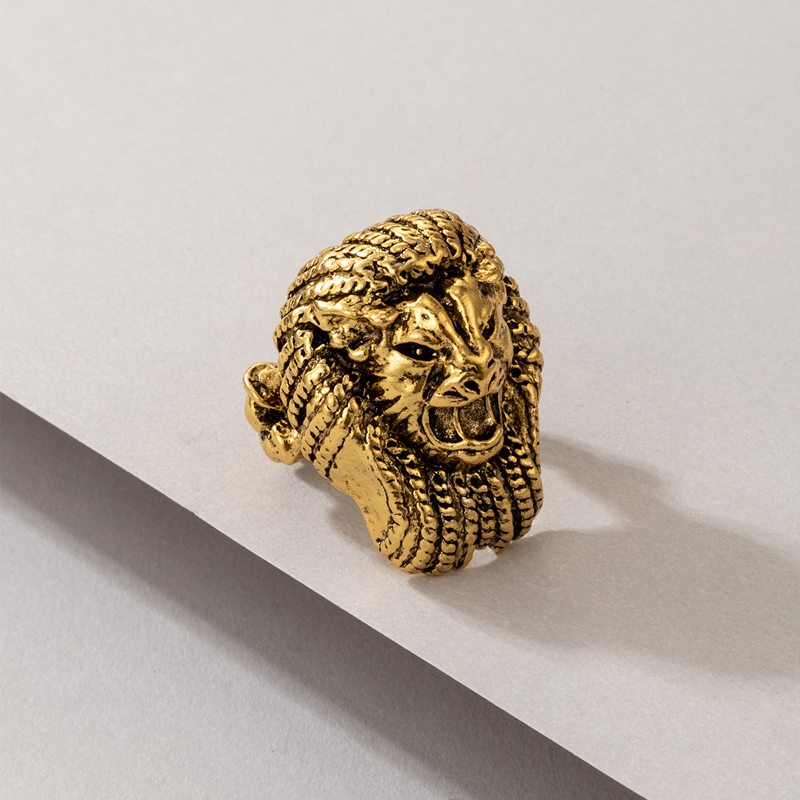 fashion trend jewelry lion head retro ring animal exaggerated metal ring