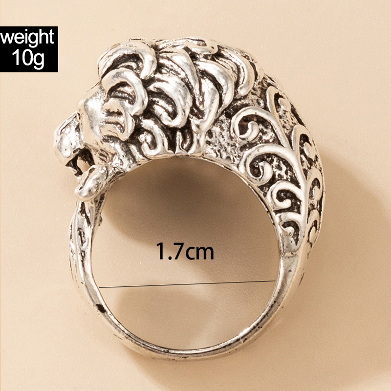 fashion trend jewelry lion head retro ring animal exaggerated metal ring