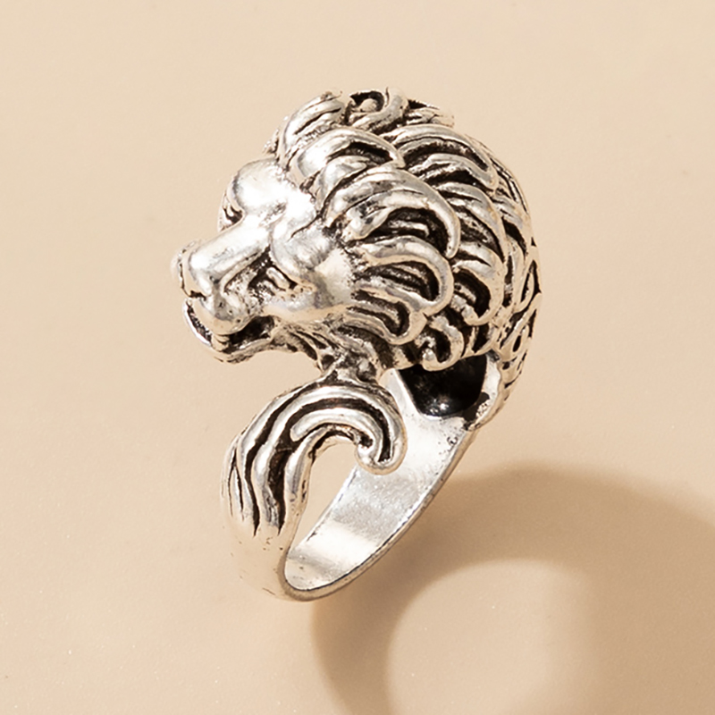 fashion trend jewelry lion head retro ring animal exaggerated metal ring