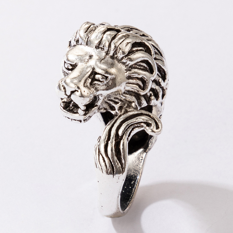 fashion trend jewelry lion head retro ring animal exaggerated metal ring