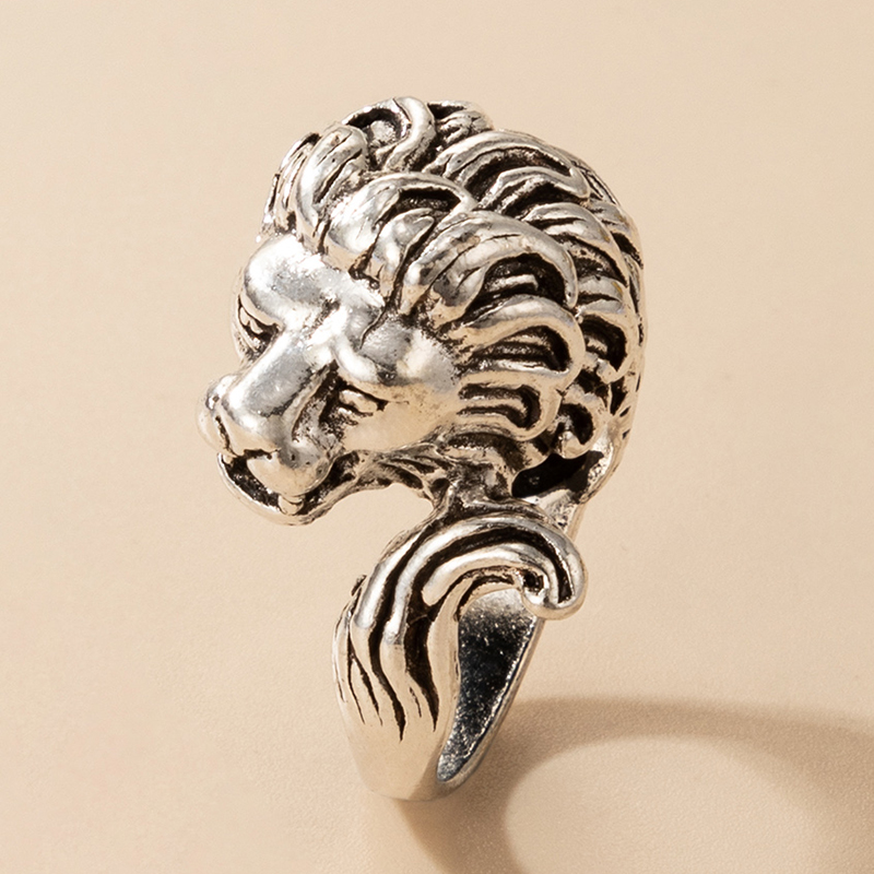 fashion trend jewelry lion head retro ring animal exaggerated metal ring