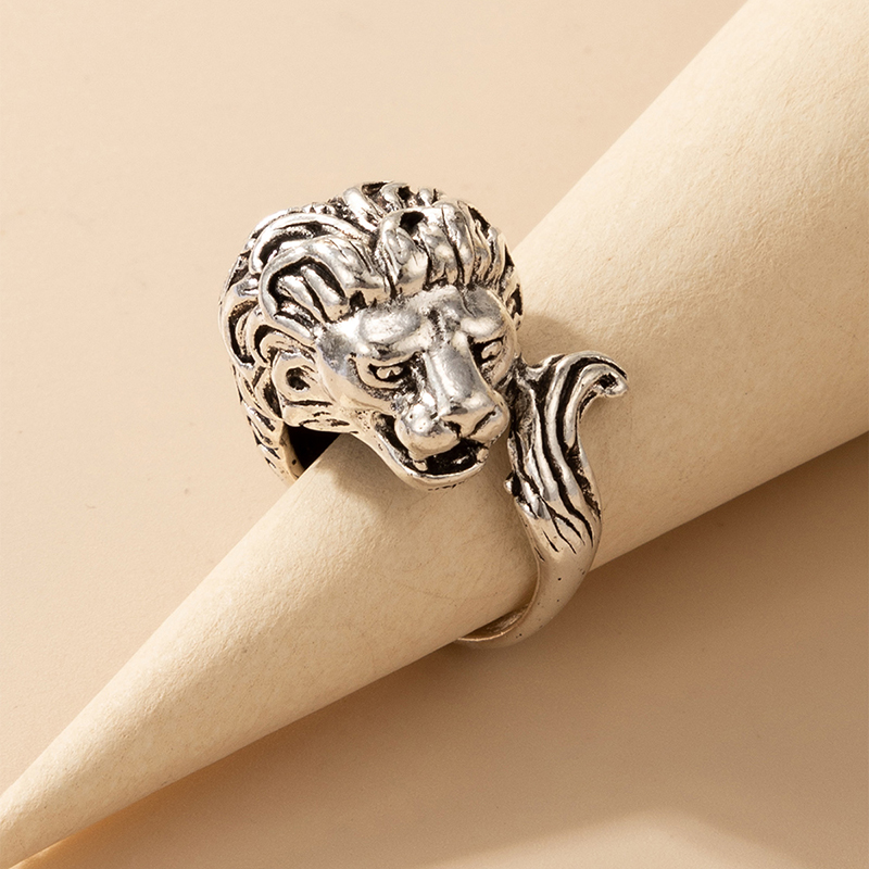 fashion trend jewelry lion head retro ring animal exaggerated metal ring