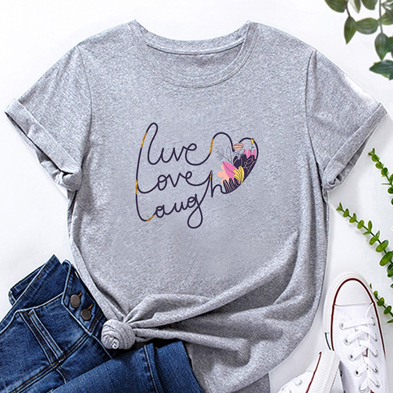 Heart Letter Print Ladies Loose Casual TShirtpicture6