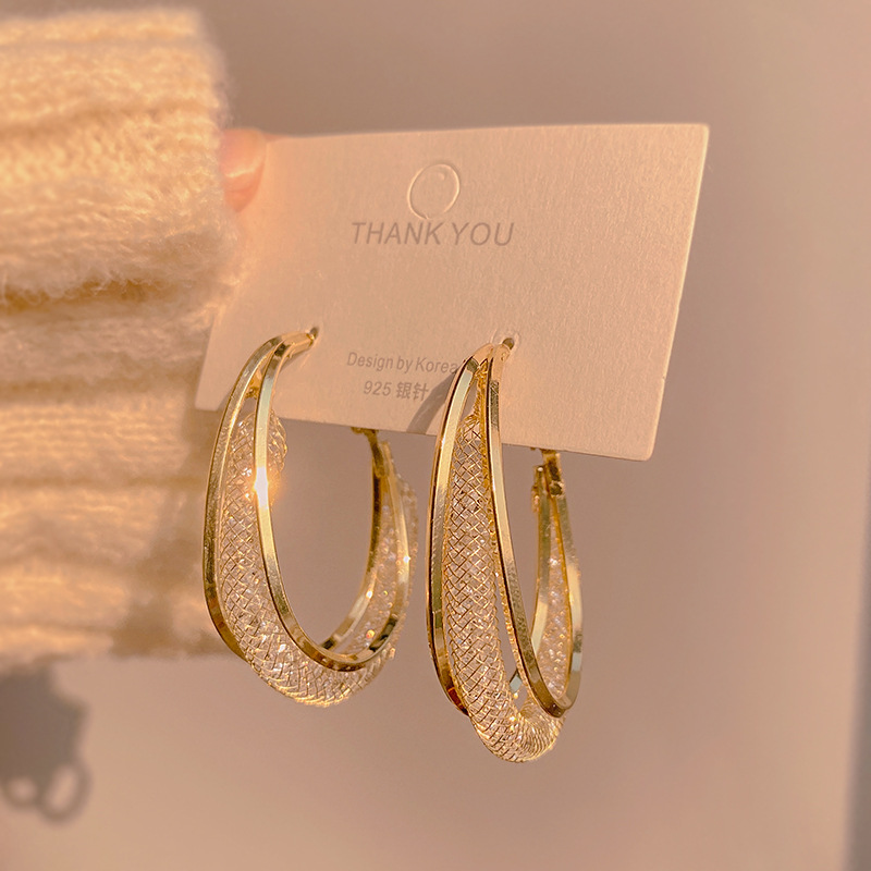 fashion geometric interweave crystal earrings alloy hoop earringspicture6
