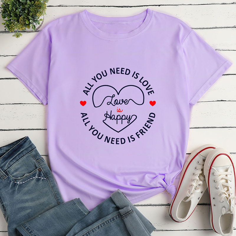 Letter Heart Print Ladies Loose Casual TShirtpicture1