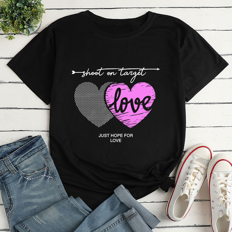 Heart Letter Print Ladies Loose Casual TShirtpicture1