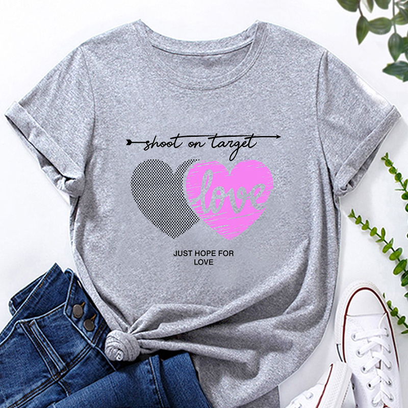 Heart Letter Print Ladies Loose Casual TShirtpicture2