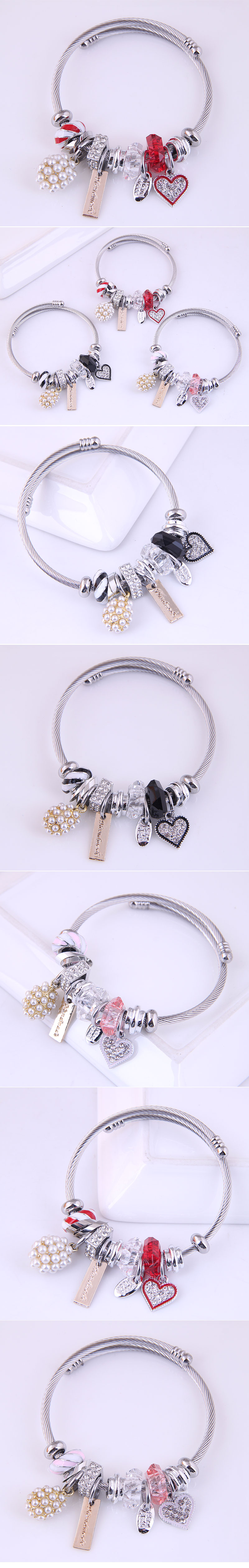 fashion metal ball pearl heart shaped pendant bracelet wholesale