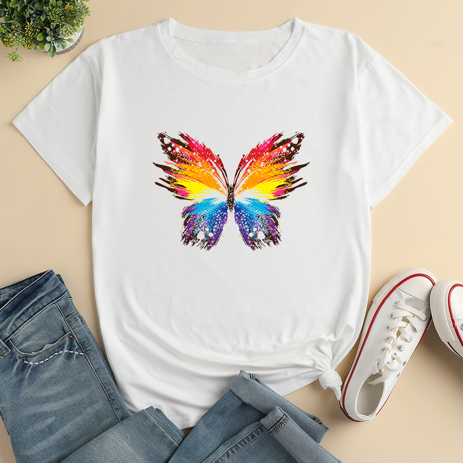 Color Butterfly Fashion Print Ladies Loose Casual TShirtpicture1