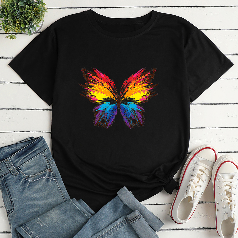 Color Butterfly Fashion Print Ladies Loose Casual TShirtpicture2