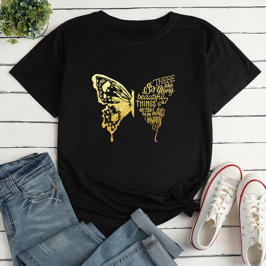 Letter Butterfly Fashion Print Ladies Loose Casual TShirtpicture1