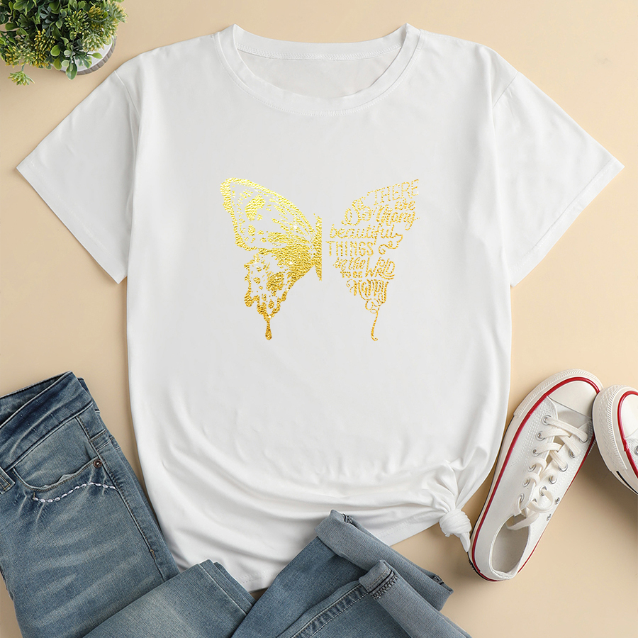 Letter Butterfly Fashion Print Ladies Loose Casual TShirtpicture2
