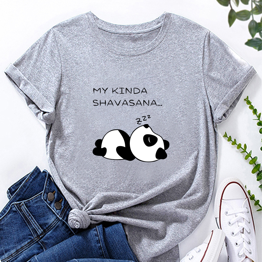 Fashion Letter Panda Character Print Ladies Loose Casual TShirtpicture2