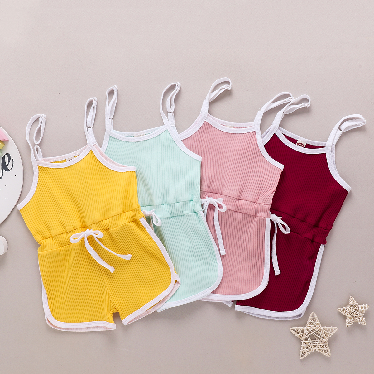 Summer solid color suspender jumpsuit fashion casual simple childrens clothingpicture1