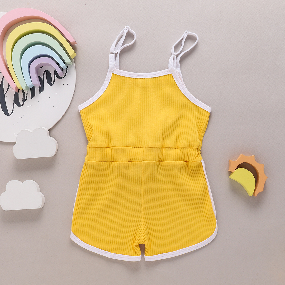 Summer solid color suspender jumpsuit fashion casual simple childrens clothingpicture3