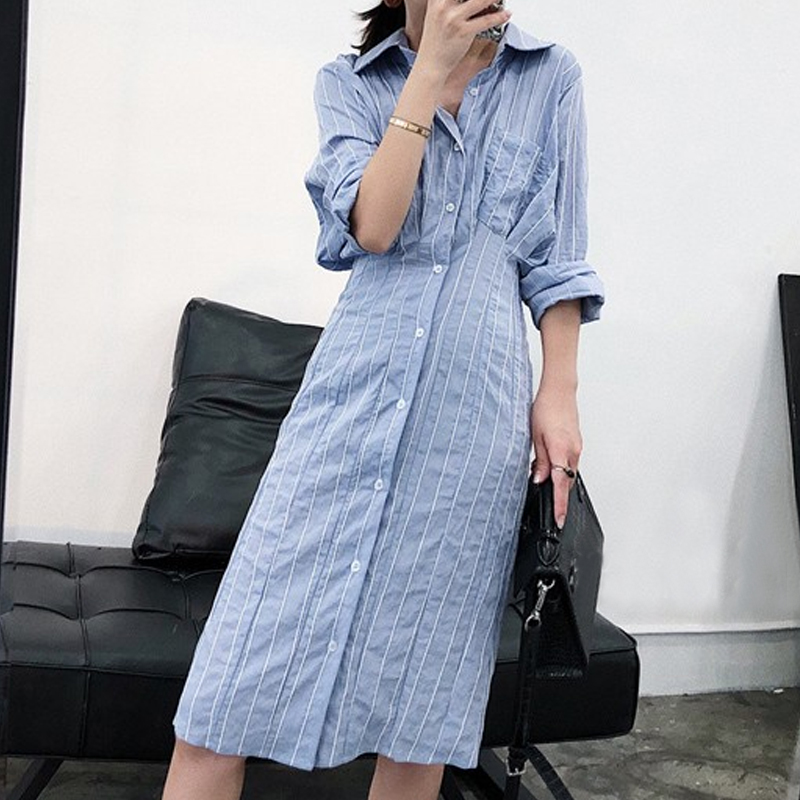 Fashion striped dress women waist cover belly loose midlength skirt summerpicture3