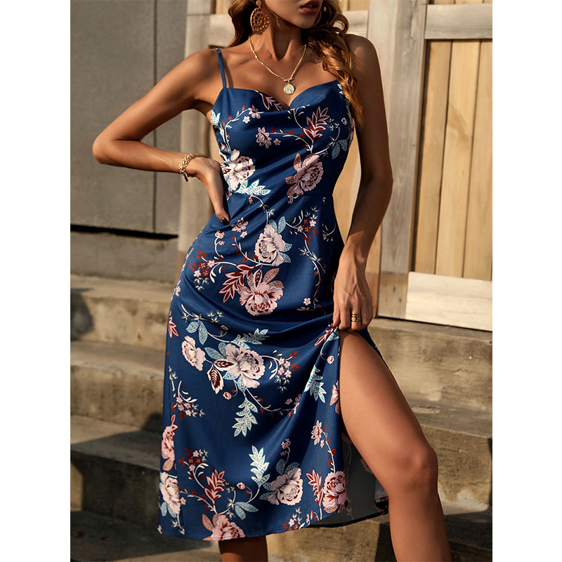 Fashion Spring New Printed Sling Slit Dress Womenspicture2