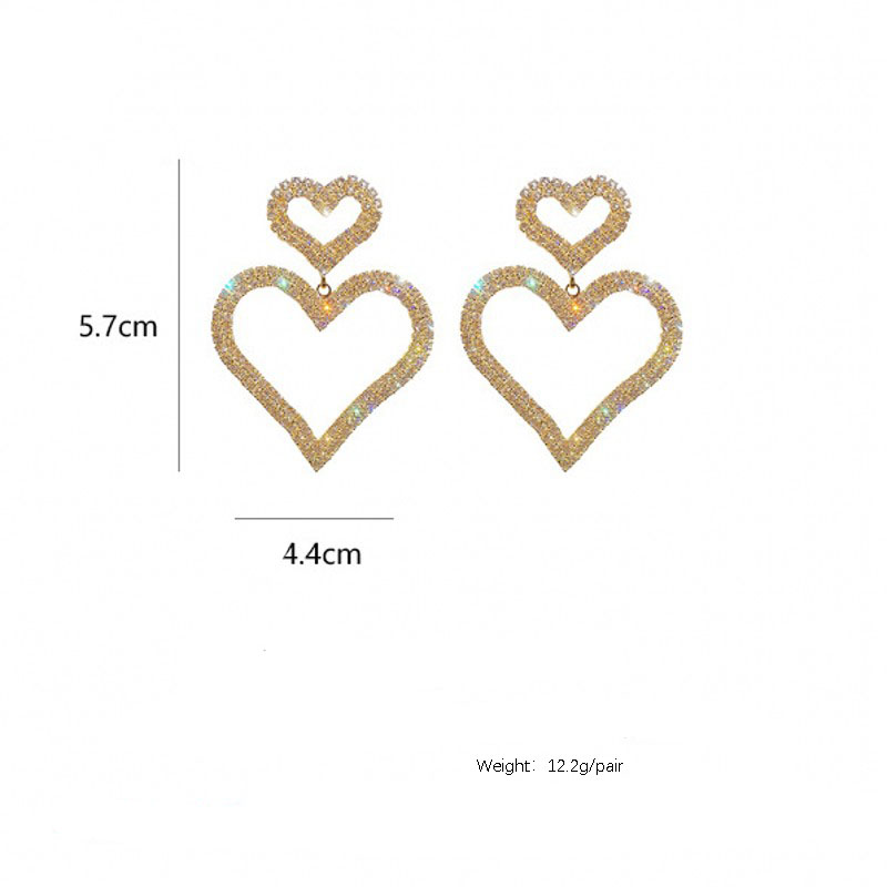 European and American fashion exaggerated diamond S925 silver needle double love earrings temperament wild long peach heart earrings earringspicture8