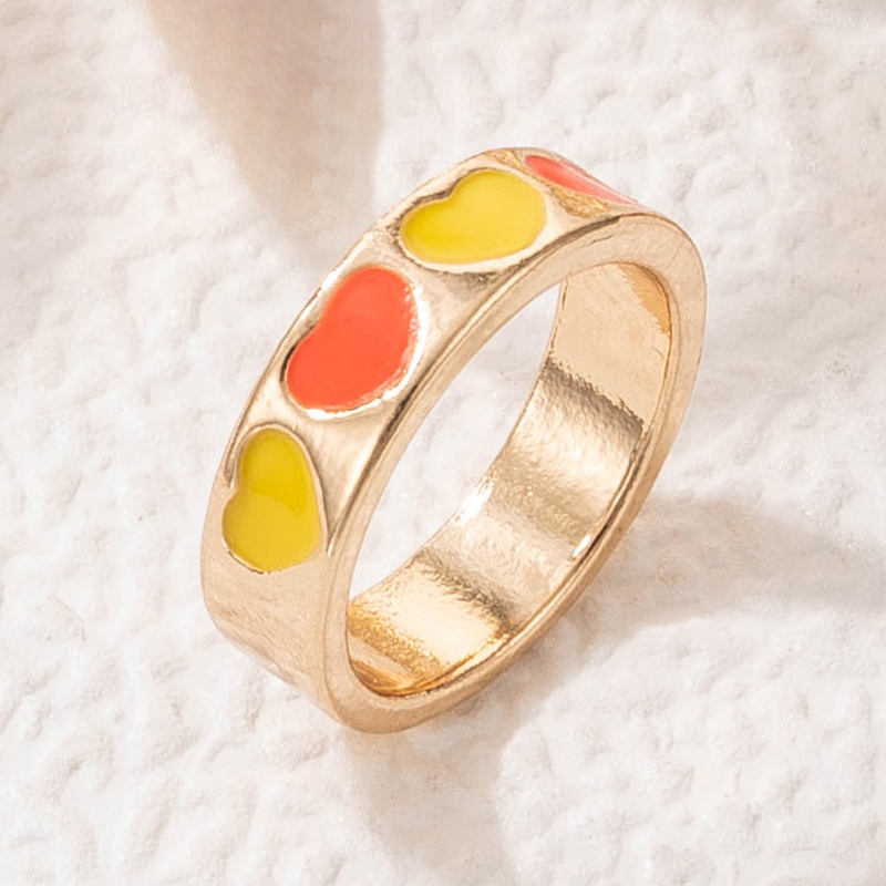 simple color dripping oil simple creative heart shaped geometric ring