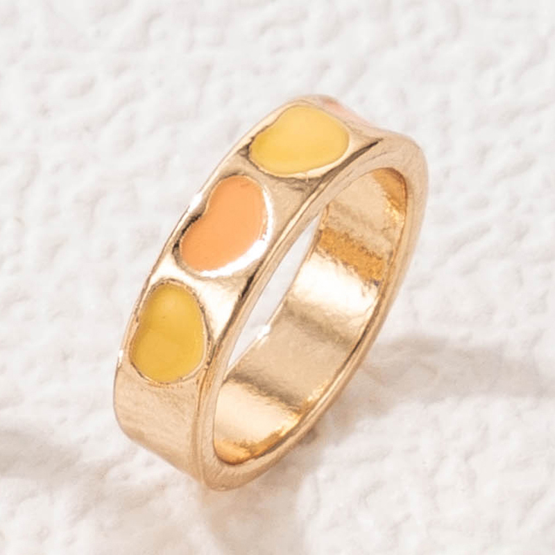 simple color dripping oil simple creative heart shaped geometric ring