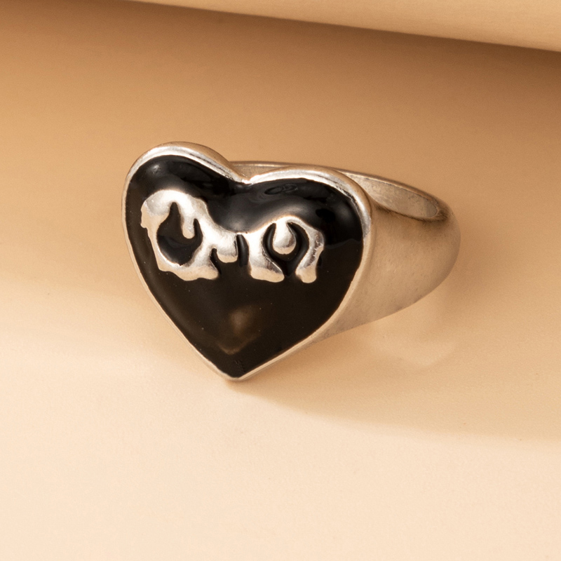 jewelry heart shaped flame oil drop simple orange black single ring