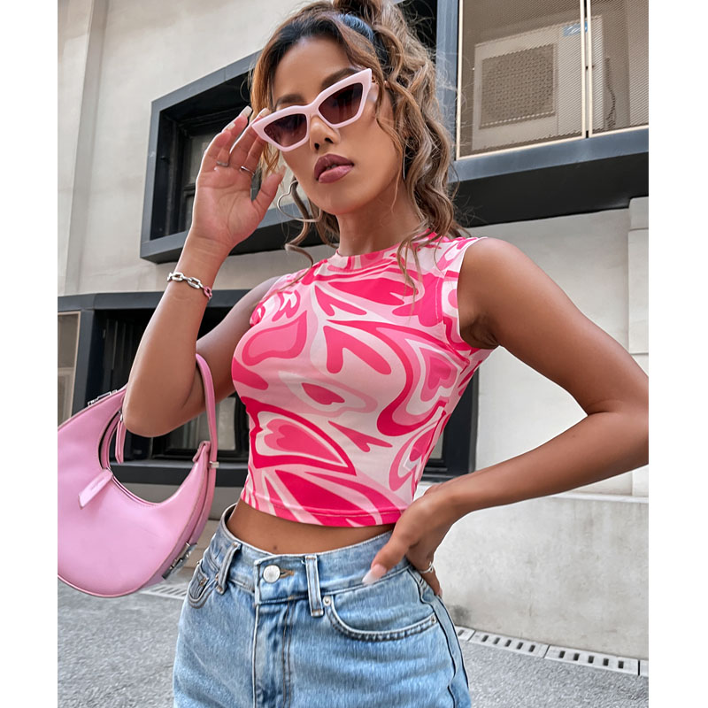 Fashion spring and summer new printed round neck sleeveless top womens clothingpicture1