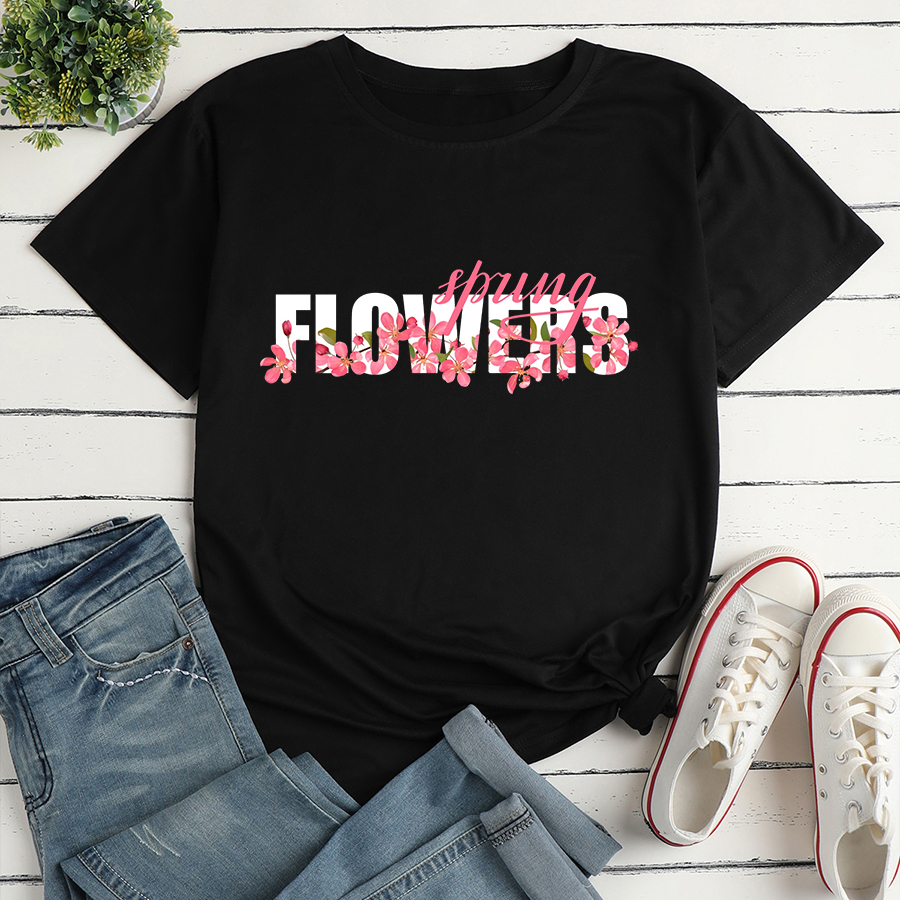 Fashion Flower Letter Print Ladies Loose Casual TShirtpicture1