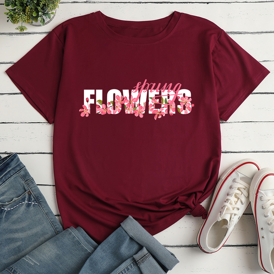 Fashion Flower Letter Print Ladies Loose Casual TShirtpicture3