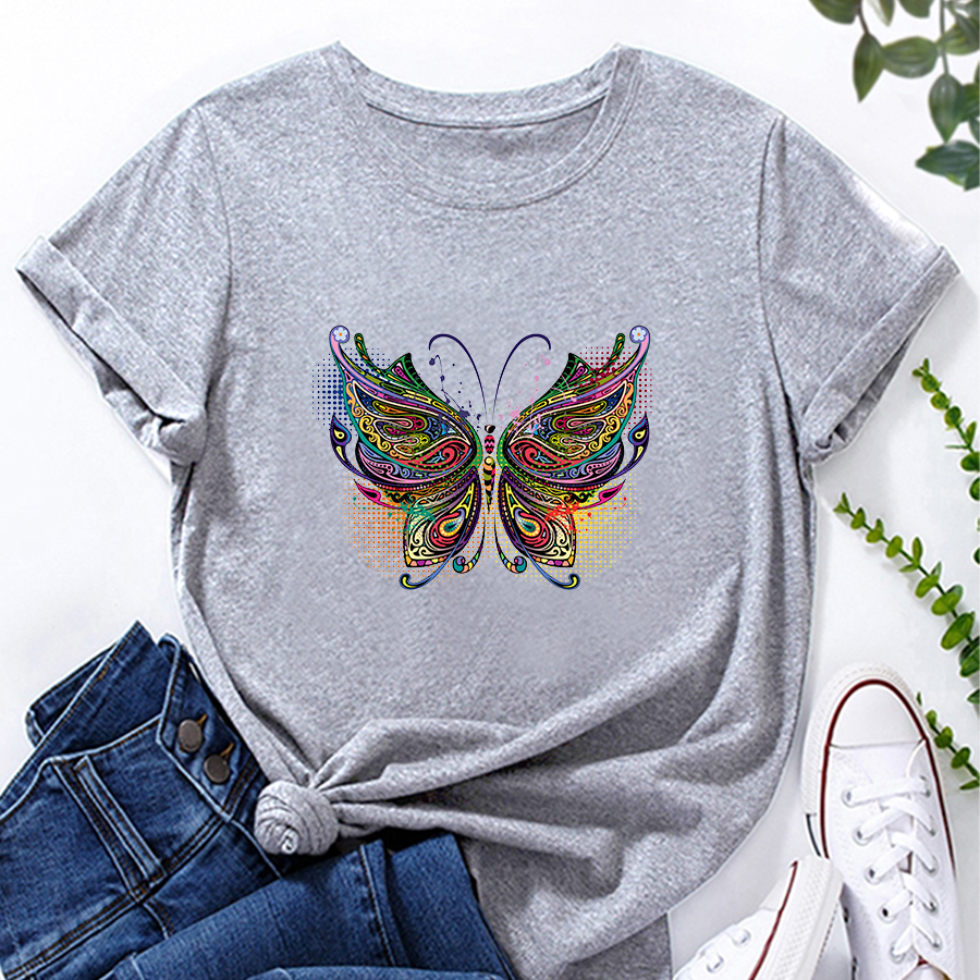 Colorful Butterfly Fashion Print Ladies Loose Casual TShirtpicture4