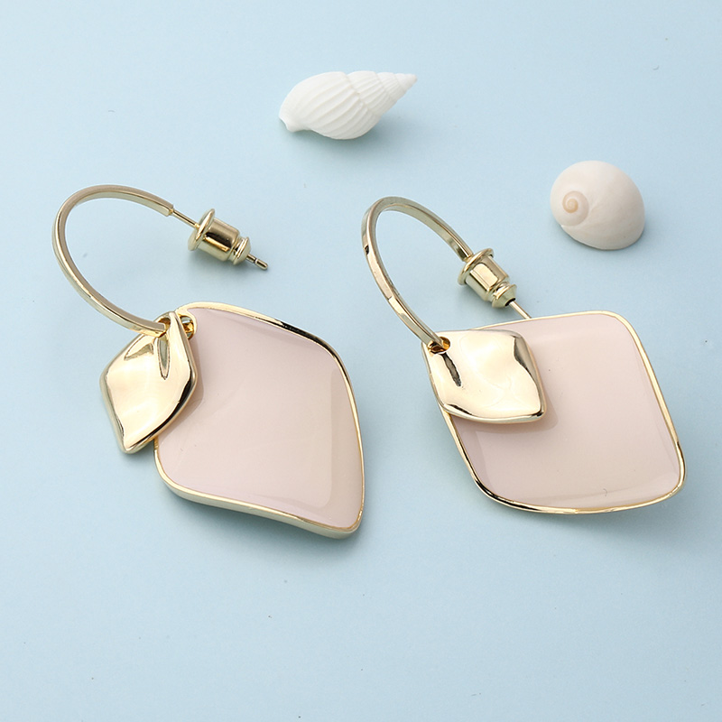 Simple classic geometric glossy light pink opal copper earringspicture1