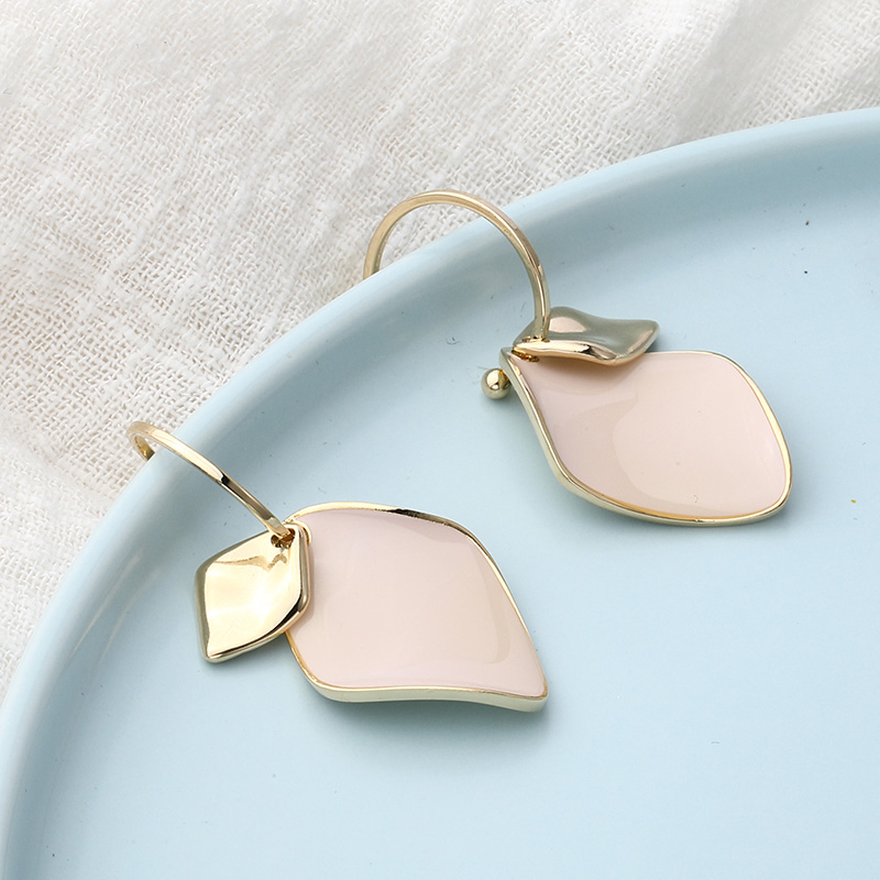 Simple classic geometric glossy light pink opal copper earringspicture3