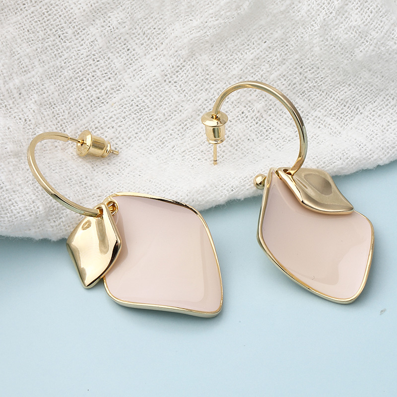 Simple classic geometric glossy light pink opal copper earringspicture5