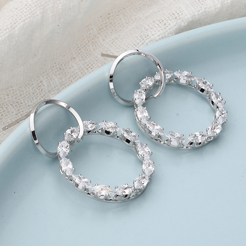 Simple geometric fashion double copper full diamond earringspicture3