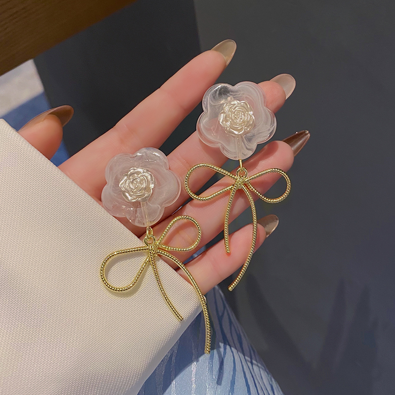 new bow white flower camellia resin earrings womenpicture11