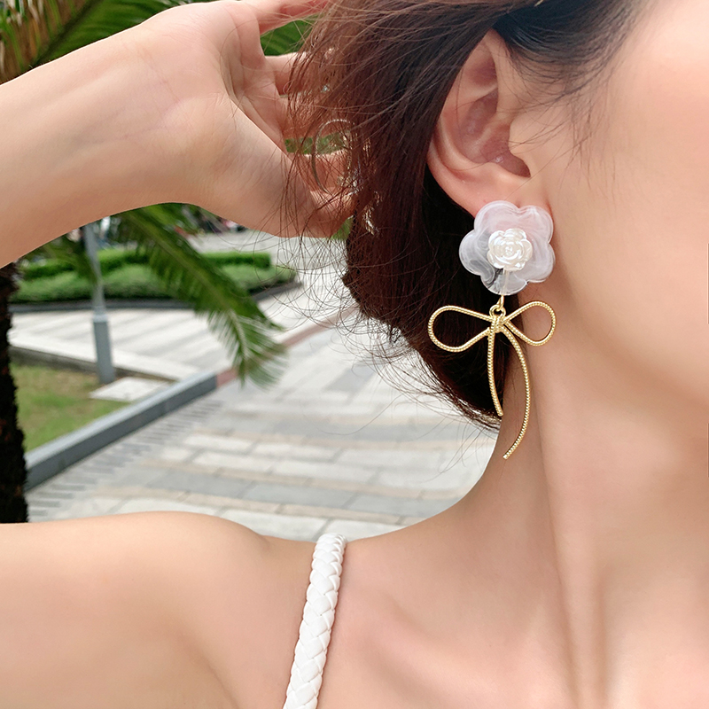 new bow white flower camellia resin earrings womenpicture10